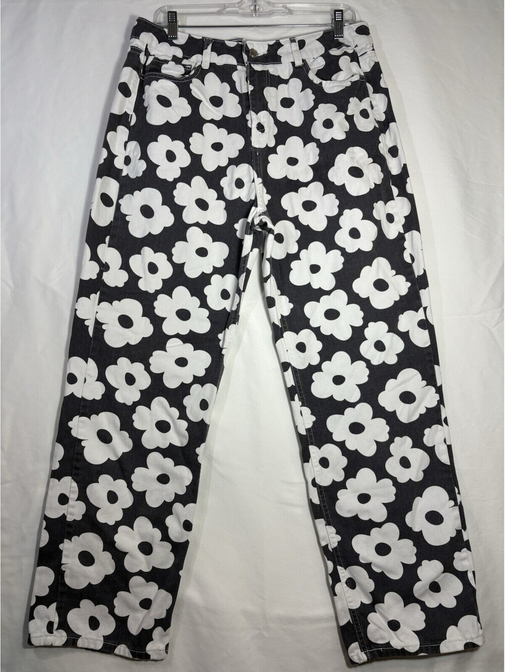 Cuidado Con El Perro Daisy Flower Print Jeans Black White Straight Y2K Sz 10